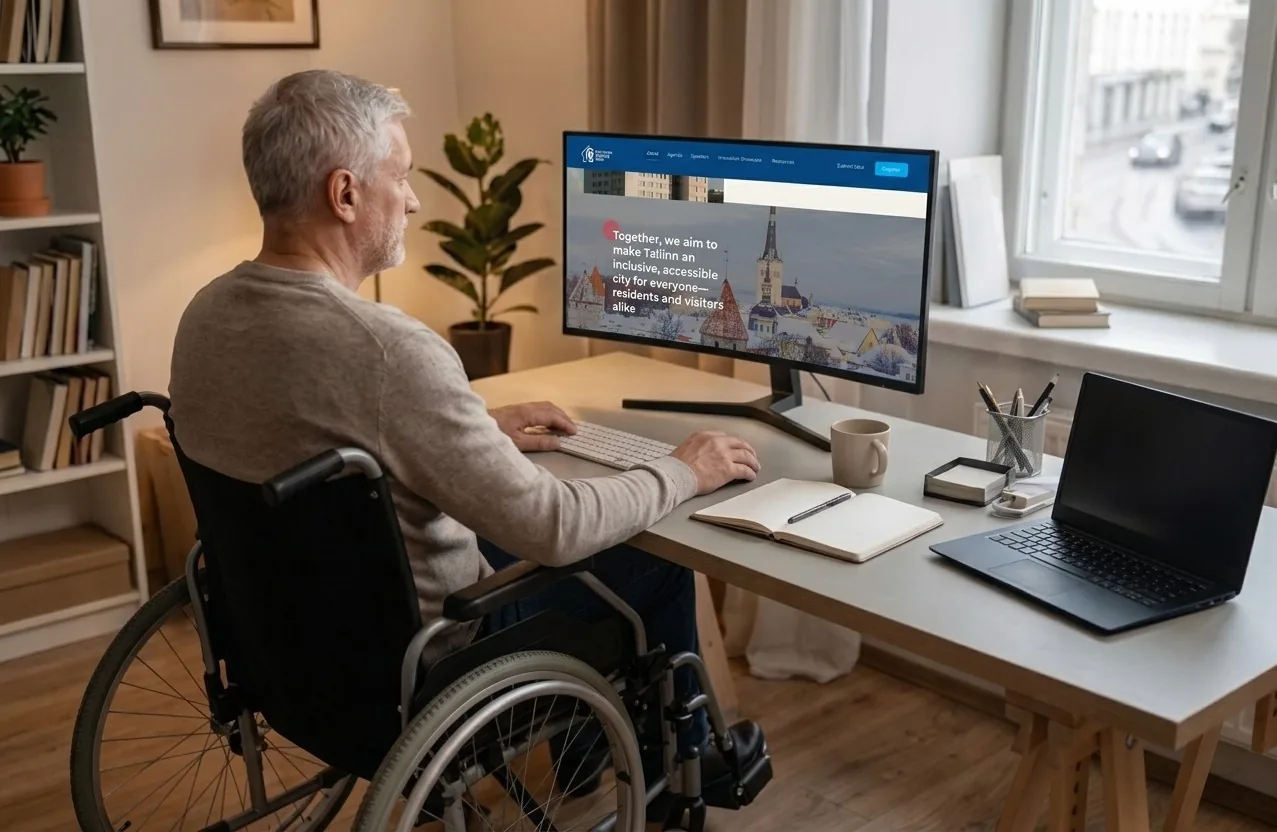 A man in a wheelchair at his desk browsing the forum website