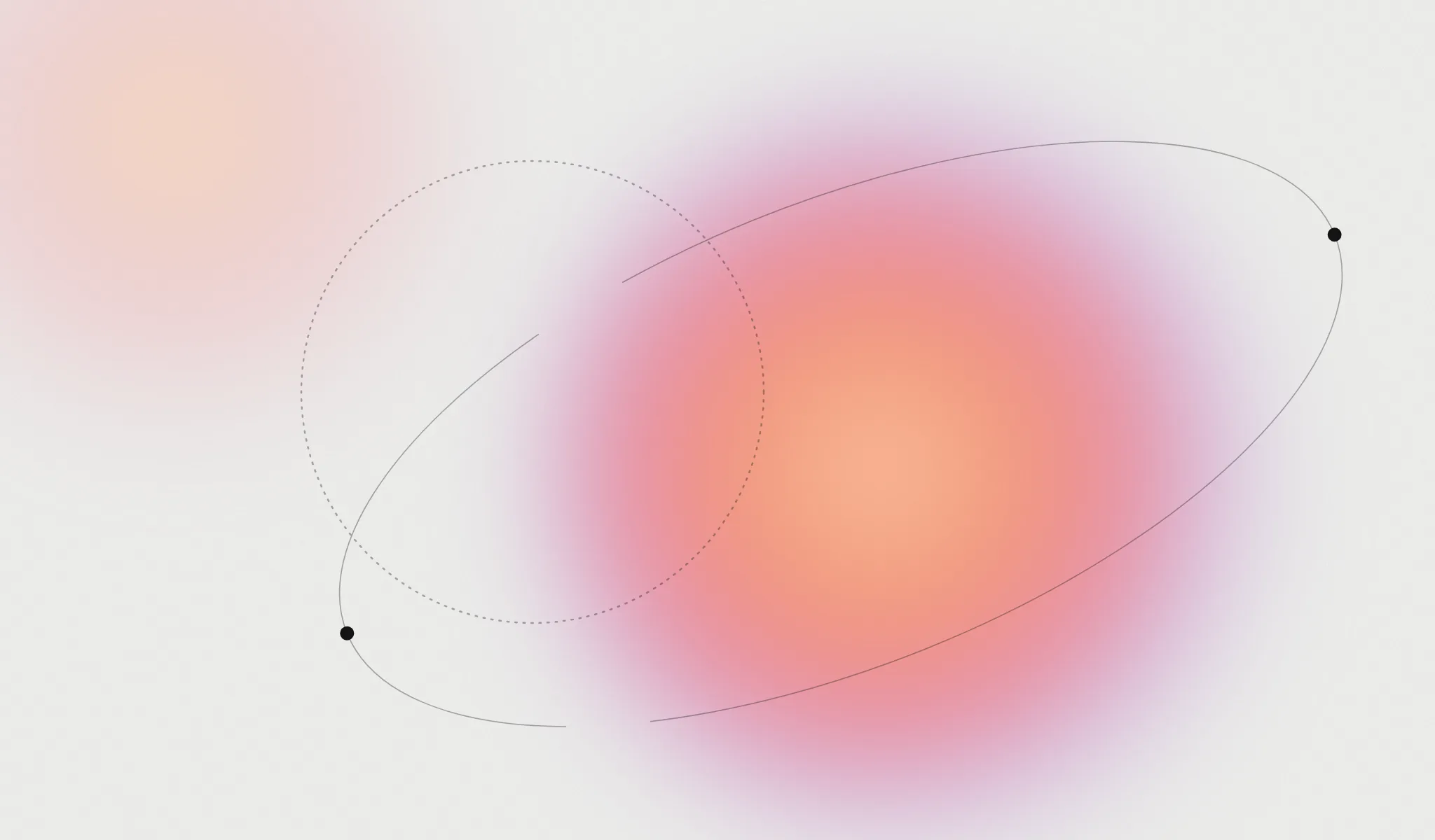 Abstract peach, pink and lilac haze with a dotted circle and orbit line